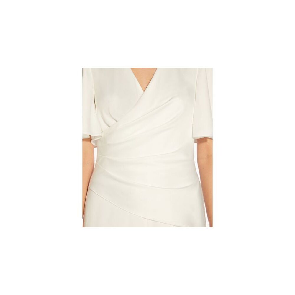 NWT ADRIANNA PAPELL Womens Ivory Flutter Sleeve Cocktail Wide Leg Jumpsuit 2 - Picture 3 of 5